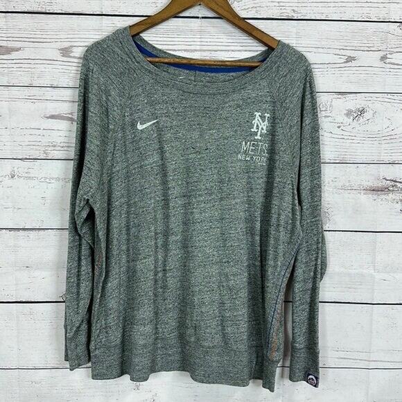New York Mets Nike Tee Shirt Womens XXL Gray 2X Baseball MLB Genuine Knit Crew - Picture 1 of 10